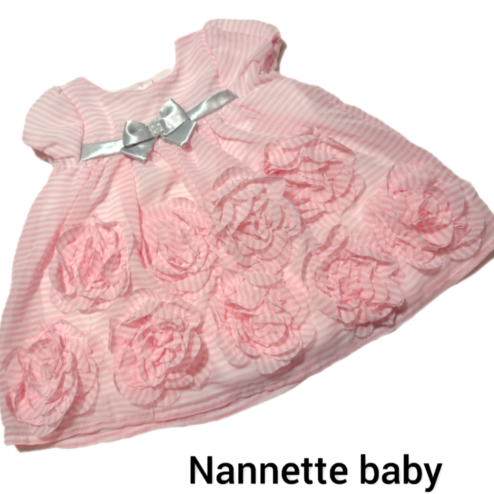 Nanette Baby Light Pink Floral Textured Dress with Bow Accent
